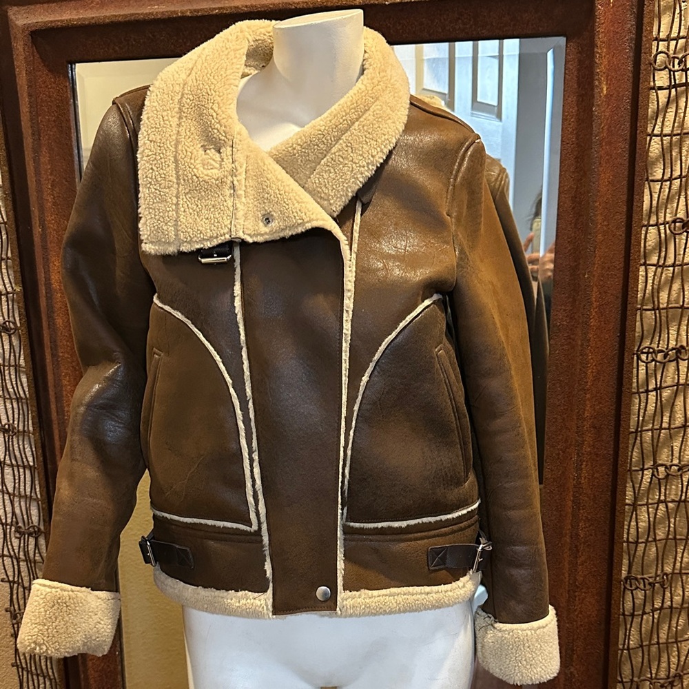 Brown Faux Shearling Bomber Jacket